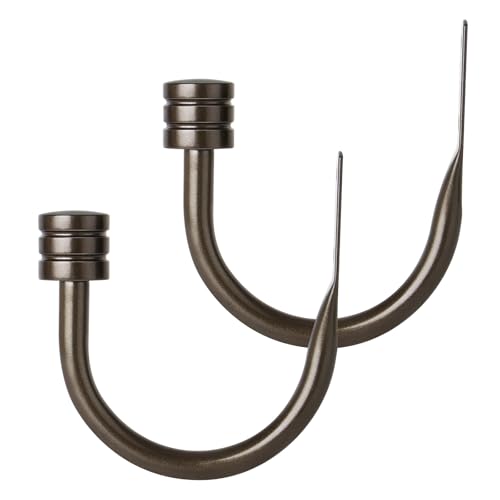 TONIAL Bronze Curtain Holdbacks with Classic Cap Finials (2 Pack) - Durable Wall-Mounted Hooks for Drapes