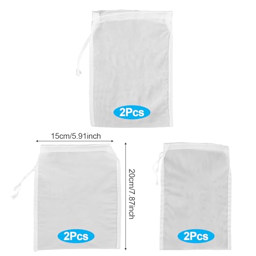 6 Pack Nylon Brew Bags for Straining & Nut Milk - 20x15cm