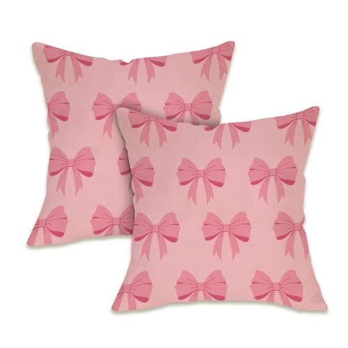 Fahrendom Pink Bow Decorative Throw Pillow Covers - Set of 2