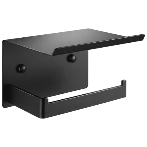Idymere Matte Black Wall Mount Toilet Paper Holder with Shelf, Adjustable & Mega Roll Compatible