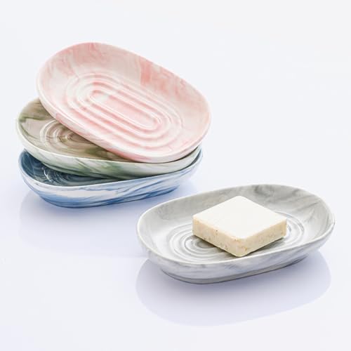 Ceramic Oval Soap Dish with Marble Pattern - Bathroom & Kitchen Decor