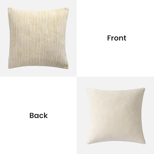 AELS 20x20 Beige Chenille Striped Throw Pillow Covers, Set of 2, Boho Style