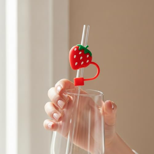 Red Strawberry Silicone Straw Cover for 10mm Stanley Cup Reusable Cap