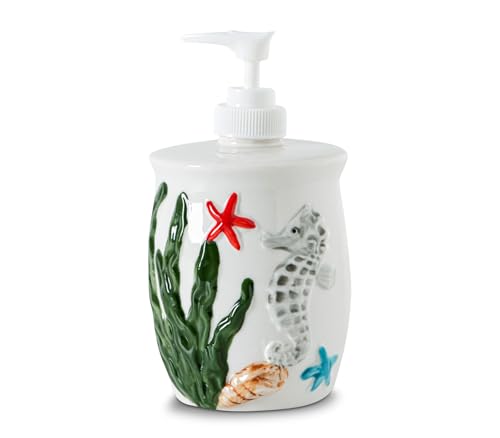 Ocean Ceramic Soap Dispenser - 3D Embossed Seahorse & Starfish