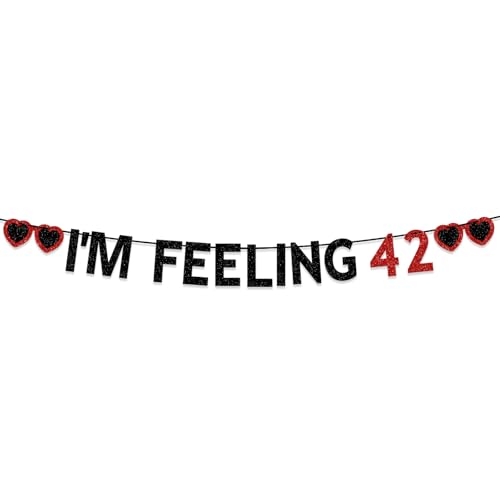 24th & 42nd Birthday Party Decorations - Black Red Glitter Banners