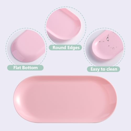 FSpronail 3Pcs Oval Plastic Manicure Tools Storage Tray Pink Nail Organizer