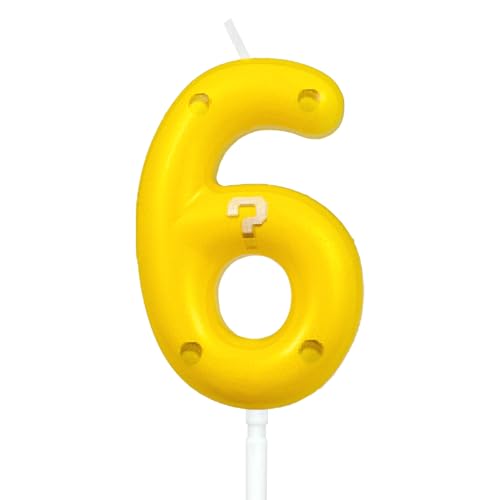 Super Bros Yellow Question Mark Birthday Candles - 6th Cake Toppers