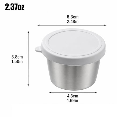 PandaEar 6 Pack Stainless Steel Condiment Containers - 2.4 oz Leakproof Cups with Silicone Lids