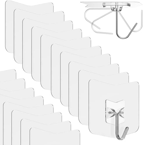 Nabreeli 12 Pack Transparent Adhesive Wall Hooks No-Drill for Renters & Home Organization
