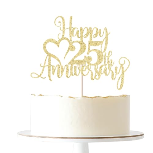 25th Anniversary Cake Topper - Glitter Golden Party Decor