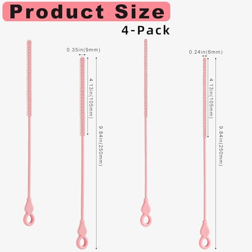 TenderBloom 4-Piece Silicone Straw Cleaner Brush Set - Extra-Long for Metal & Milkshake Straws