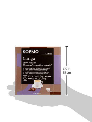 Solimo Lungo Capsules - Medium Roast Coffee Pods for Nespresso Original Brewers | 50 Count Pack