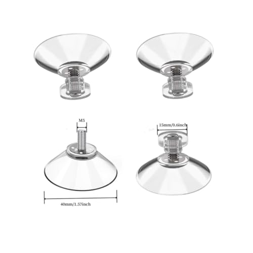 40mm Screw Suction Cups for Glass - Clear PVC Sucker Pads with M5 Nut (8 Pack)