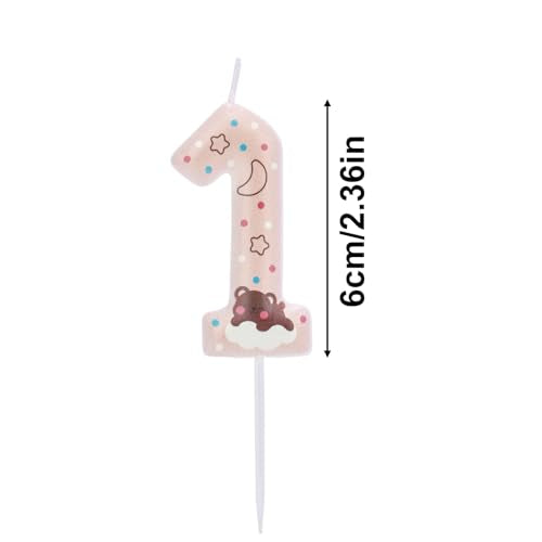 Cute Teddy Bear 1st Birthday Candle - Pink Cartoon Cake Topper