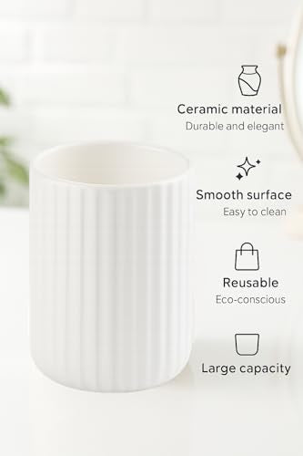 White Ceramic Toothbrush Holder - 13.5oz Tumbler for Brushes