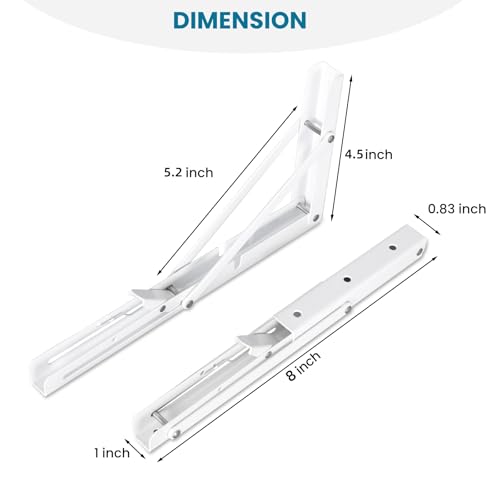 Paysky 8 Inch White Folding Shelf Brackets Set of 2 Heavy Duty Wall-Mounted Space Saving DIY