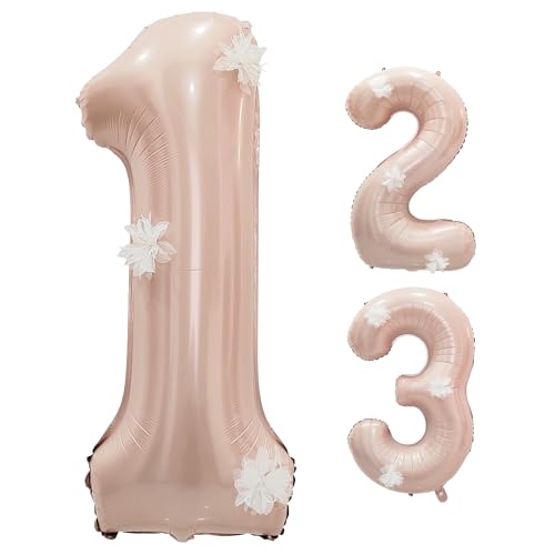 40 Inch Blush Pink Floral Number 3 Balloon - Giant Birthday Decor
