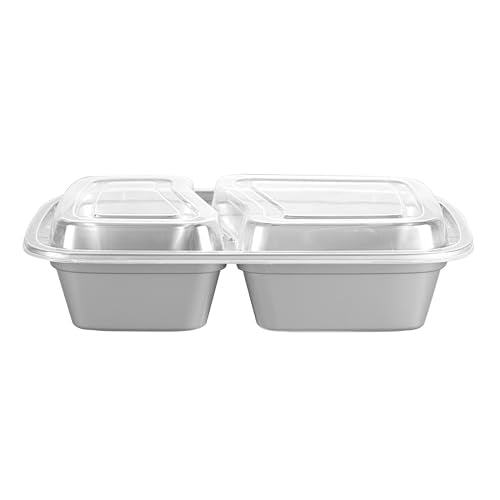 Restaurantware-Asporto 26 Ounce Compartment Take Out Boxes, 100 Microwavable Meal Prep Containers - 2 Compartments, With Clear Plastic Lids, Silver Plastic Food Containers, Do Not Contain BPA