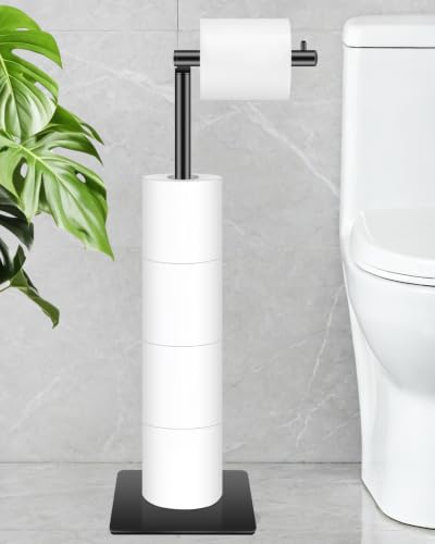Naturous Free Standing Toilet Paper Holder - Black Metal Bathroom Storage