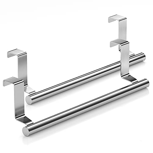 Over Cabinet Towel Bar - Silver Stainless Steel Holder, 2 Pack