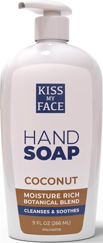 Kiss My Face Coconut Hand Soap - Moisturizing Liquid Soap with Coconut Water & Yarrow - 9 fl oz
