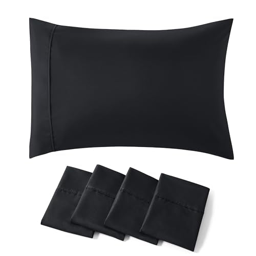 Bedsure King Size Pillowcase Set of 4 - Black Microfiber, 20x36