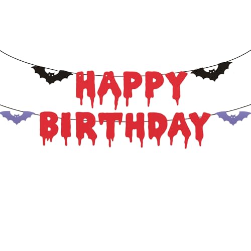 Halloween Happy Birthday Banner with Bat Cutouts - Spooky Decor