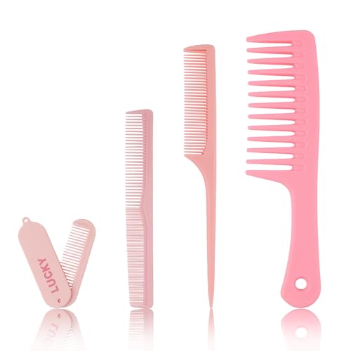 Asofelk 4-Piece Pink Wide Tooth Comb Set for Thick Curly Hair
