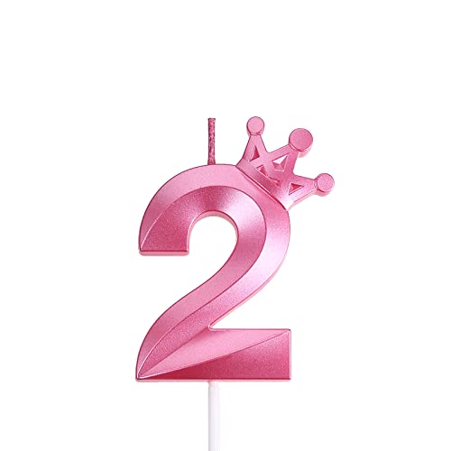Glitter Pink Number 2 Birthday Candle - 3.15 Inch Crown Topper