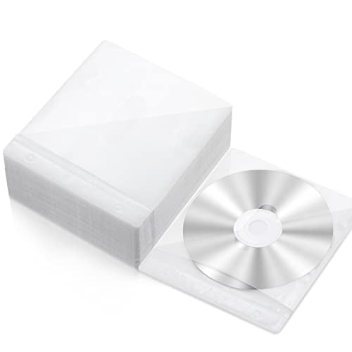 100 Pack White CD/DVD Sleeves - Double-Sided Storage Envelopes