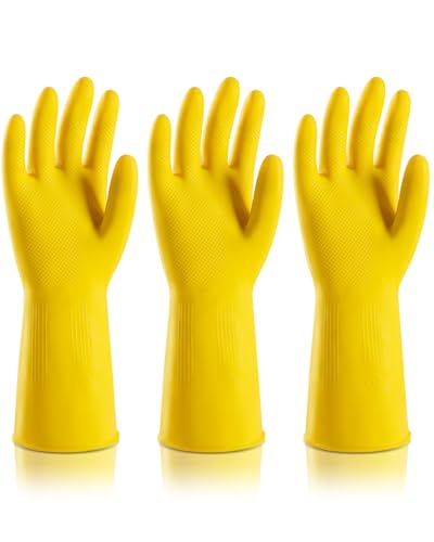 ThxToms Heavy Duty Rubber Cleaning Gloves, 20 Mil Extra Thick, Large, 3 Pairs