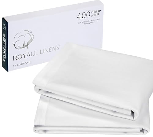 Royale Linens 400 Thread Count Cotton Pillowcase Set - Soft & Smooth, Standard Size, 20x26 Inches, White - Set of 2