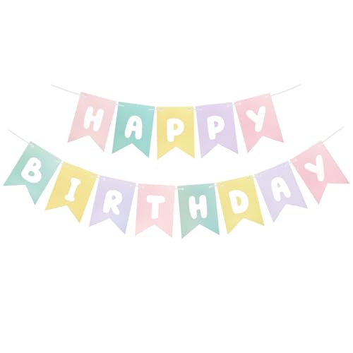 Pastel Rainbow Happy Birthday Banner - Reusable Cardstock Bunting
