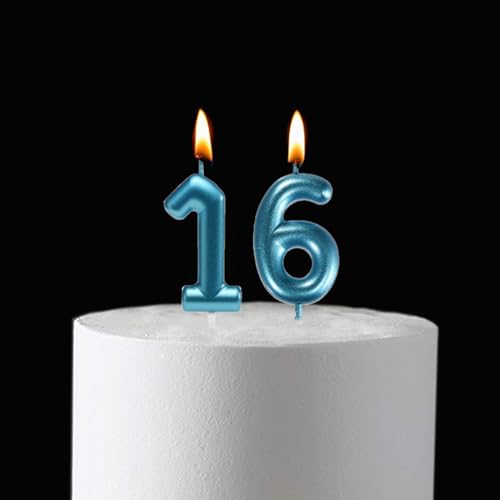 Glitter Blue 16th Birthday Candle Set | Number 16 & 61 Cake Toppers