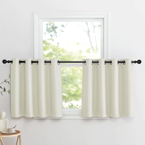 NICETOWN Faux Linen Blackout Curtains - 52" x 24" Short Window Panels, 2 Pk