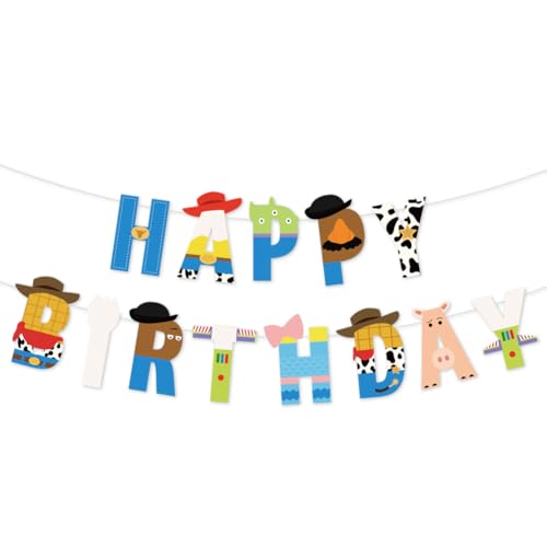 Cartoon Toy Birthday Banner - Reusable Happy Birthday Garland for Kids Party