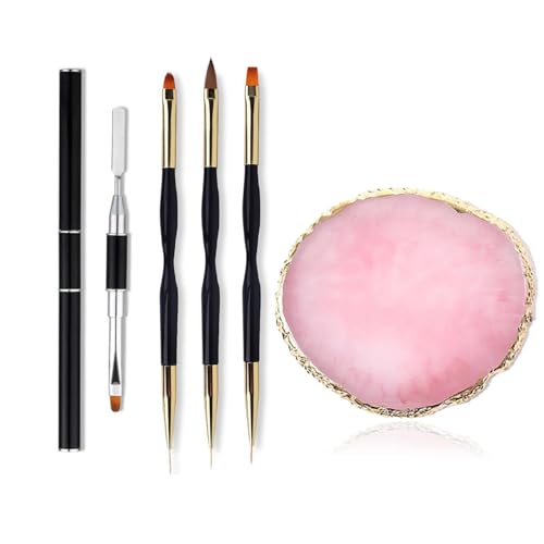 FULINJOY 5-Piece Nail Art Tool Set with Resin Palette and Dual-Ended Brushes