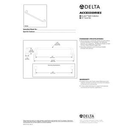 Delta Faucet 75124-PN Dryden-Towel Bar, 1.75 x 3.13 x 25.75 inches, Polished Nickel