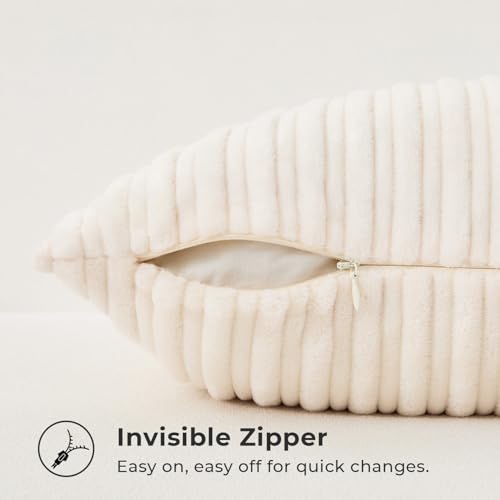 Kevin Textile Striped Corduroy Pillow Covers, 12”x20” - 2 Pack, Cream White