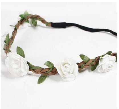 White Floral Garland Headband Bohemian Flower Crown for Wedding and Festivals