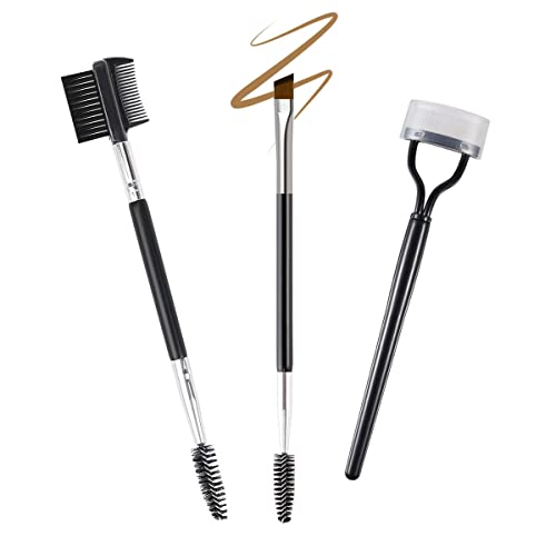 qiipii 3-Piece Eyelash Separator Comb and Angled Eyebrow Spoolie Brush Set