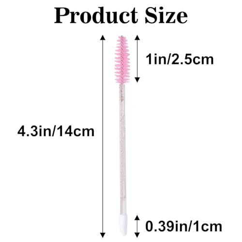 G2PLUS 100pcs Dual Ended Eyelash Brush and Lipstick Applicator Pink