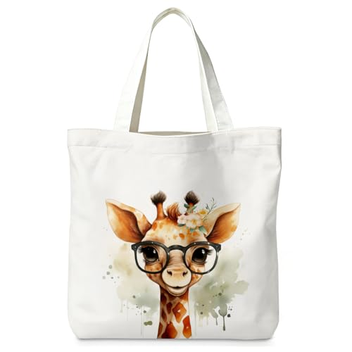 Giraffe Canvas Tote Bag for Women - 15x15 inch - Reusable Shopping Bag