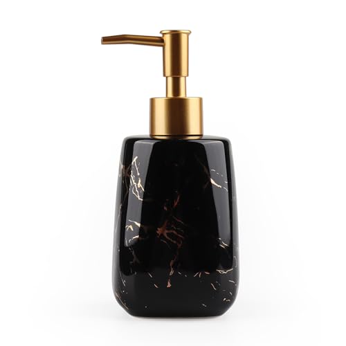 Black Ceramic Soap Dispenser - 12 Oz Refillable Lotion Pump with Marble Design