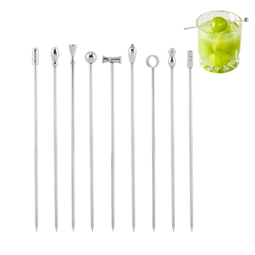9-Piece Metal Cocktail Picks Set - Unique Martini Skewers for Drinks