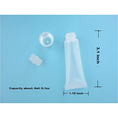 Erewa 12-Pack 8ml Clear Empty Squeeze Tubes Refillable Travel Containers with Funnel for DIY Lip Gloss and Toiletries