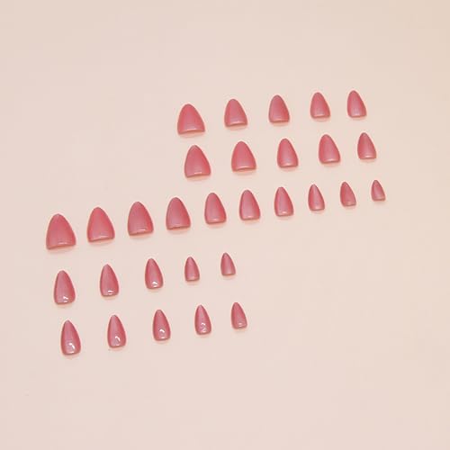 Cat Eye Press on Nails Medium Almond Rose Red French Design 24Pcs