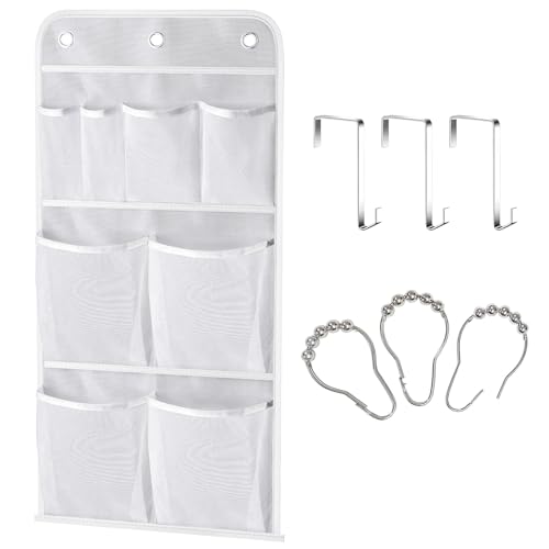 MISSLO White Hanging Mesh Shower Organizer with 8 Pockets and Hooks