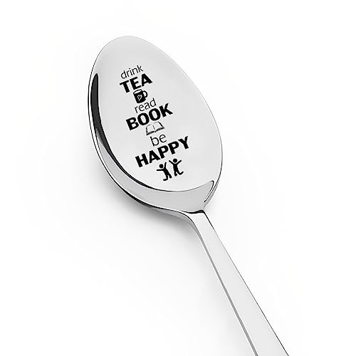 Engraved Coffee Spoon for Book Lovers - 'Drink Tea Read Book Be Happy'