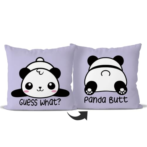 Purple Cute Panda Reversible Throw Pillow Cover - 18x18 Inch